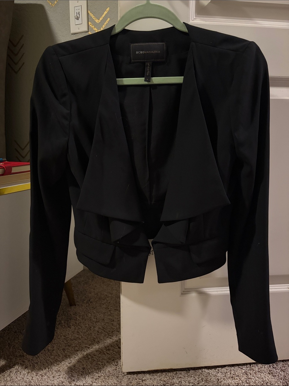 BCBGMaxAzria Black Draped Open-Front Blazer